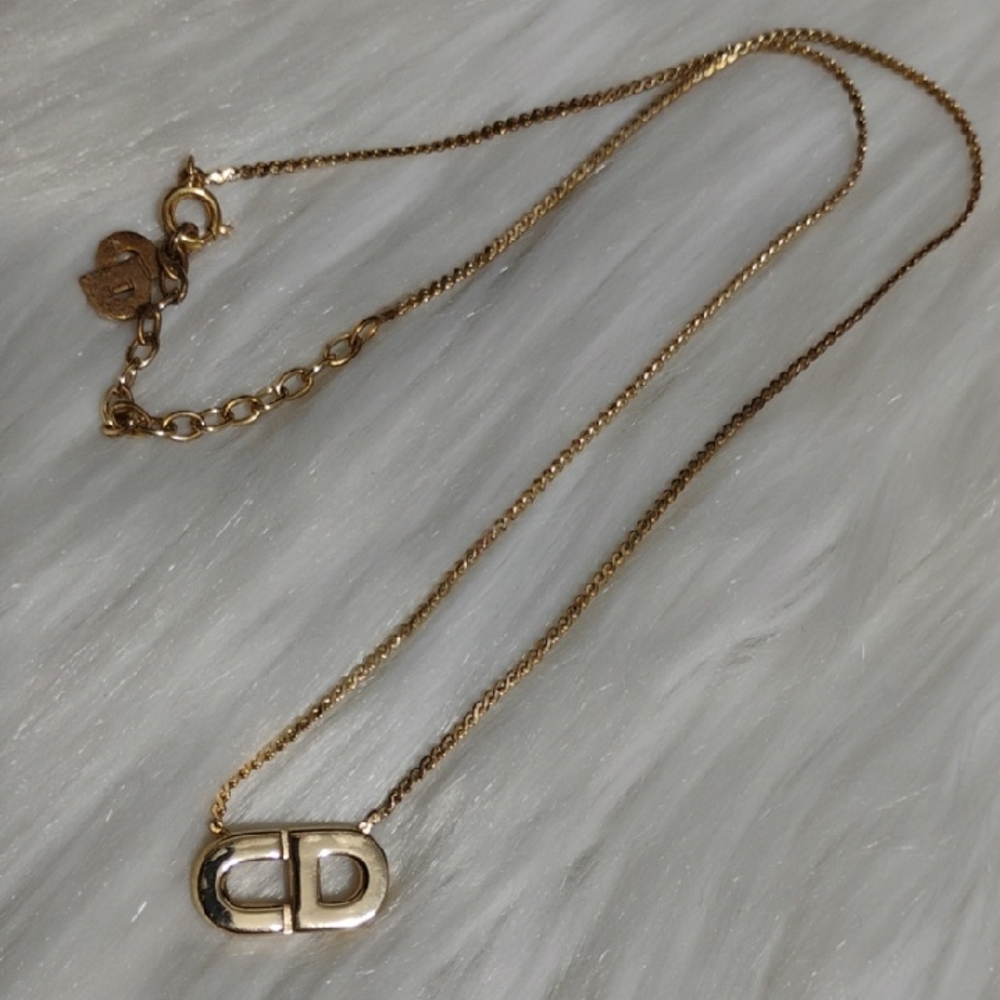 Authentic Christian Dior Gold Plated Featuring Iconic CD Logo Necklace